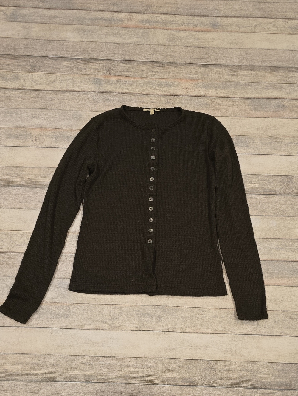 Madewell Midnight Olive Green Waffle Knit Cardigan with Button Detail Size Small